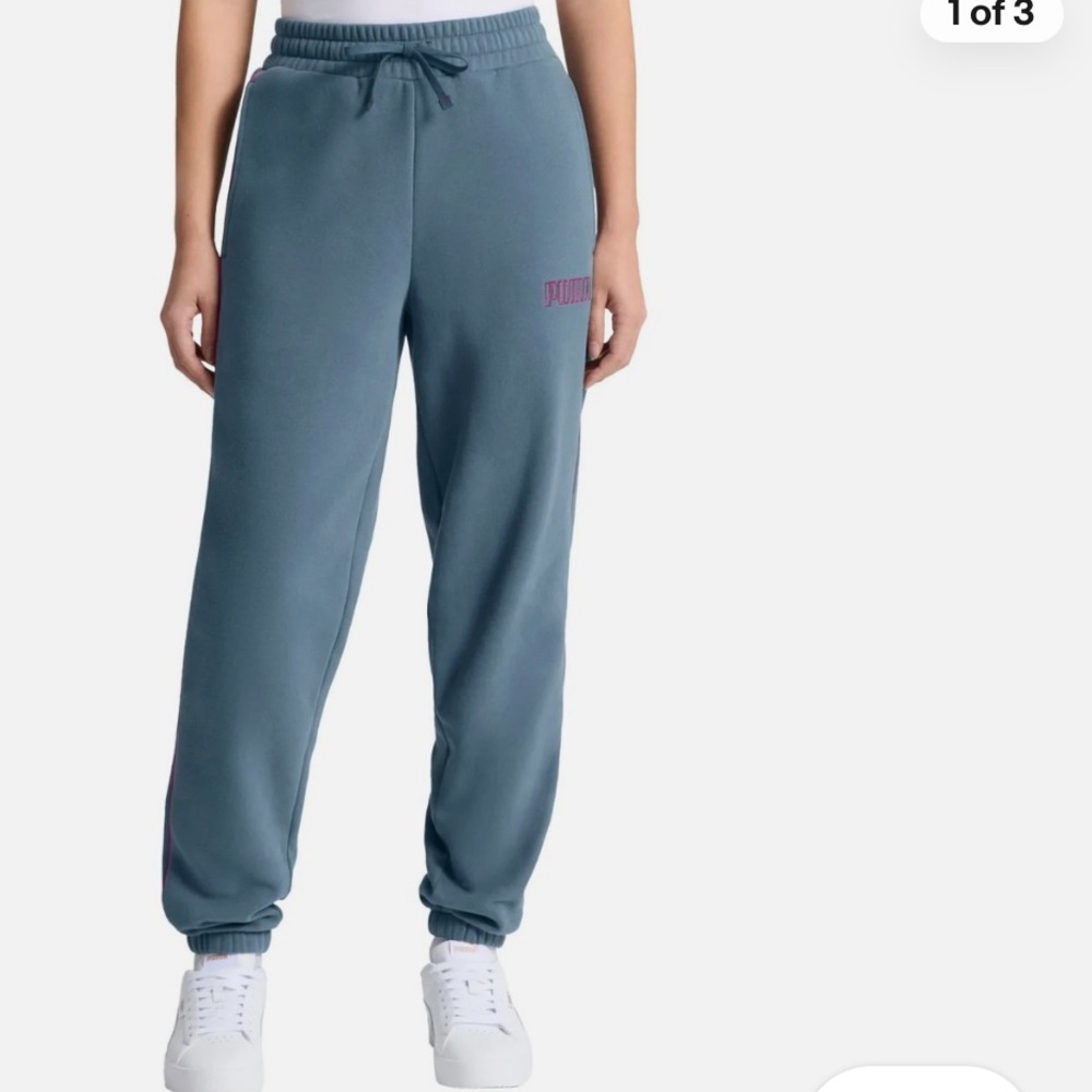 PUMA Womens Fleece Jogger Sweatpants Gray Pink Size M NWT
